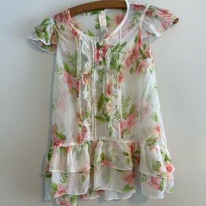 (3/$20) Tangerine girls 8 Pink and Green Floral sheer short sleeve Dress